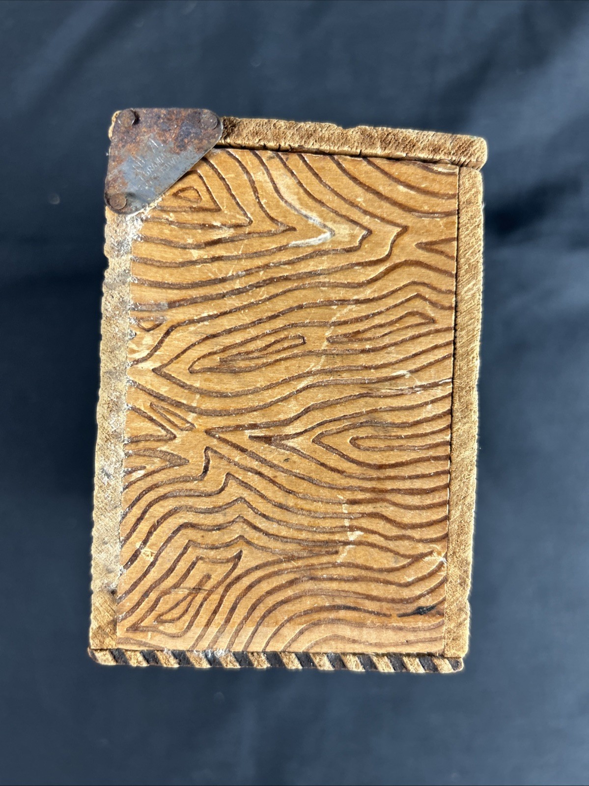 Antique VICTORIAN ART NOUVEAU PYROGRAPHY DECORATED WOOD POSTCARD BOX