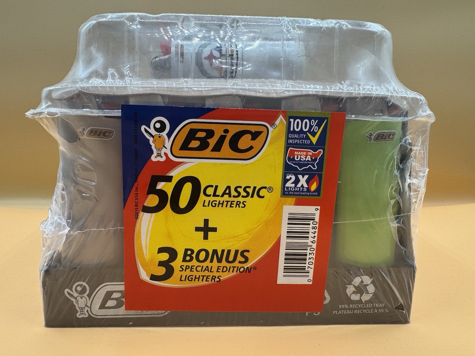 BIC Classic Lighters – Assorted Colors, 50-Count tray plus 3