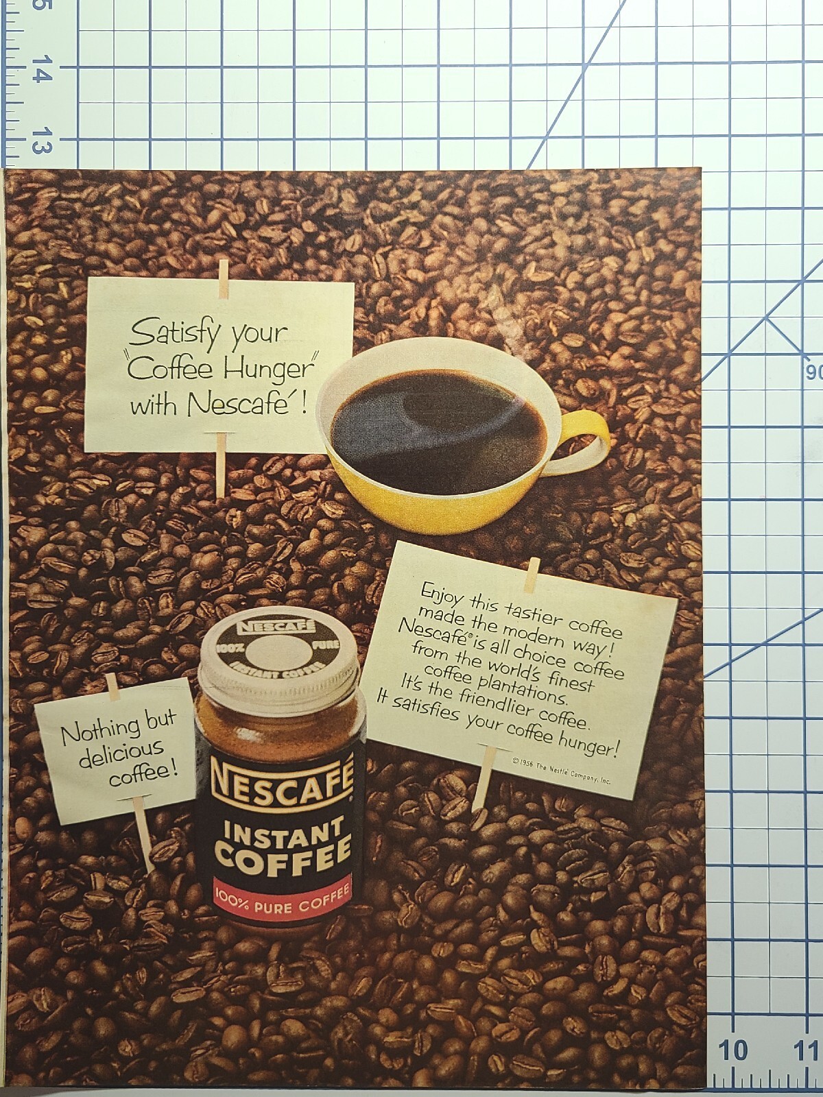 Nescafé 100% Pure Instant Coffee Nestlé Vintage Print Ad 1956