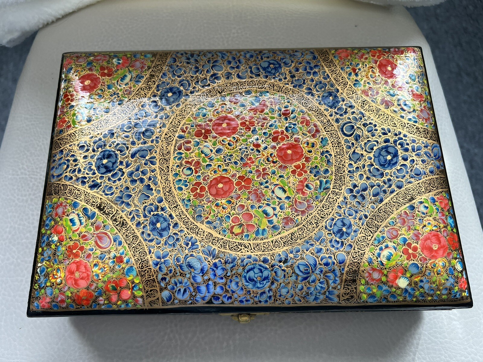 Hand painted Large Flower pattern Jewelry Box handmade with lock onsale