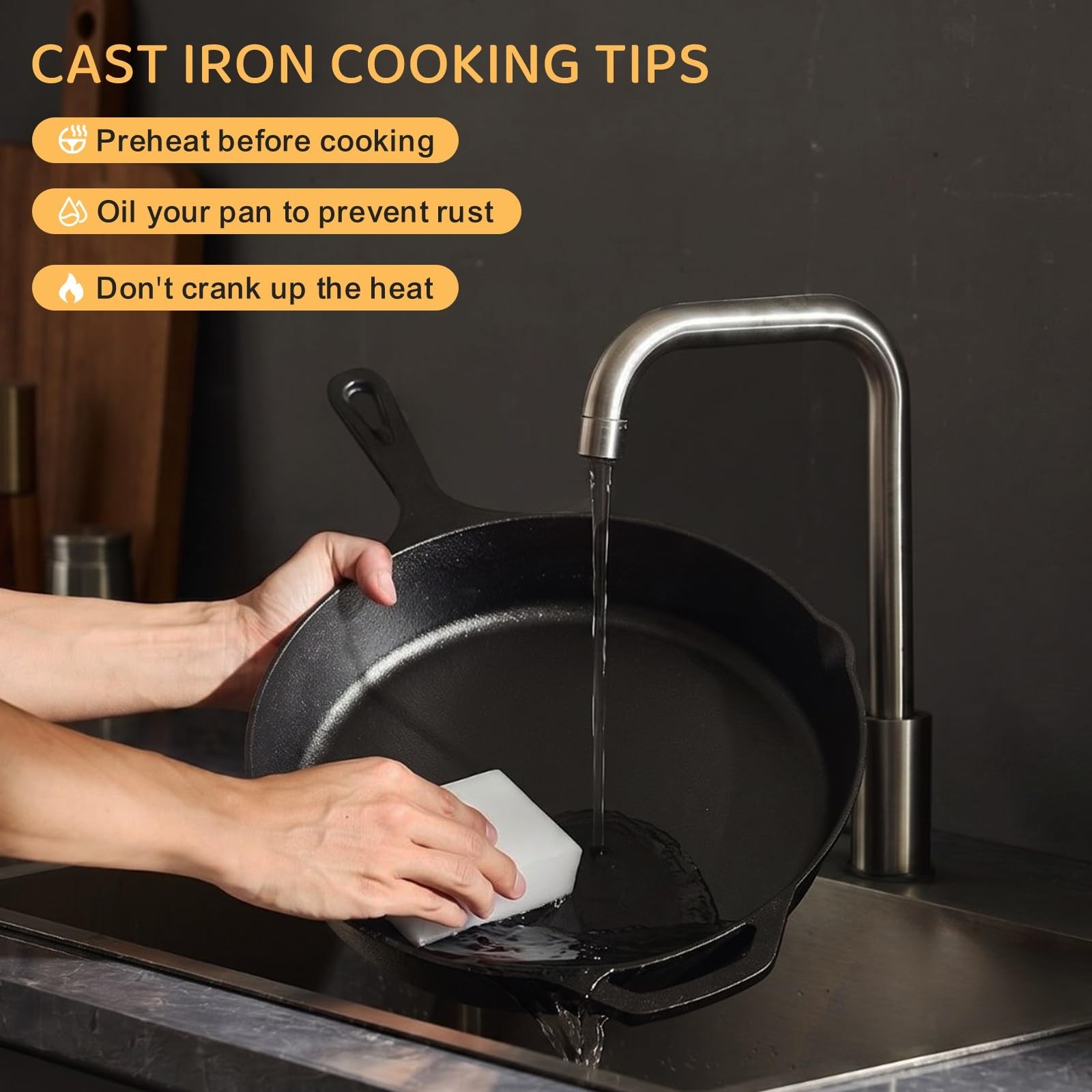 3-Piece Cast Iron Skillet Set – 8″, 10″, & 12″ Pre-Seasoned Frying Pans for Indo