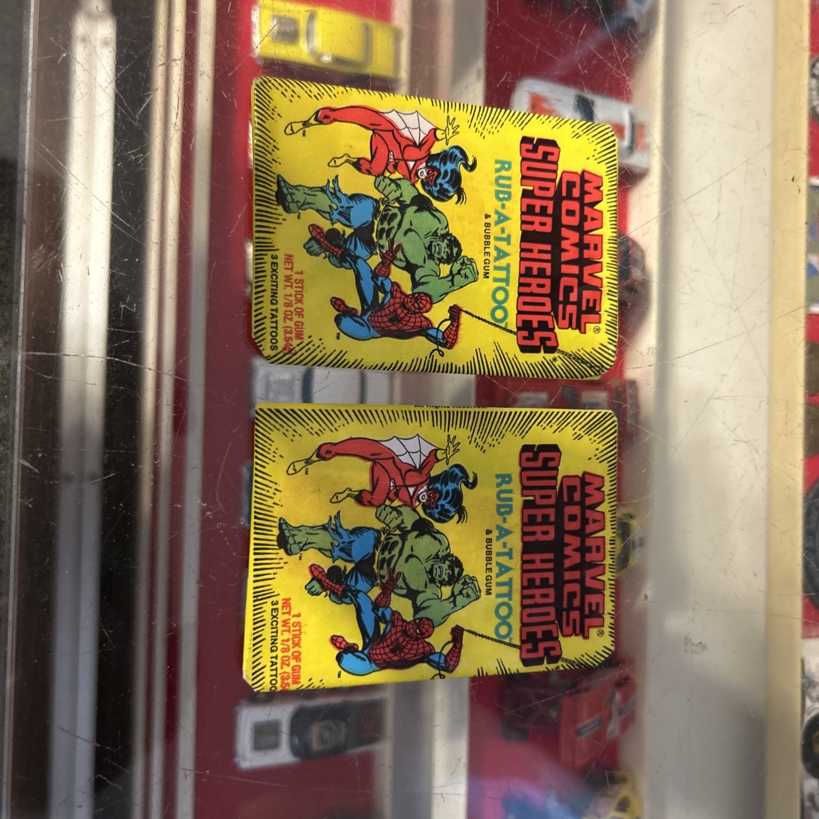MARVEL COMICS SUPER HEROES 1980 Donruss Unopened Rub-A-Tattoo Wax Pack (pair)