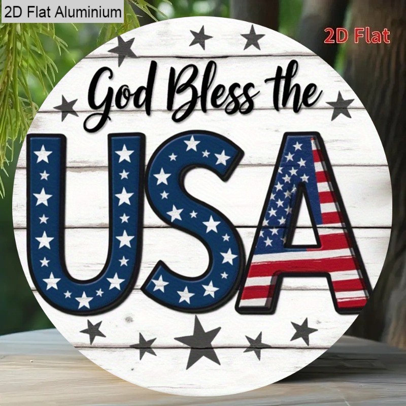 2D Flat, Wooden Independence Day Decorative Patriotic Tin Metal Signs Home Décor