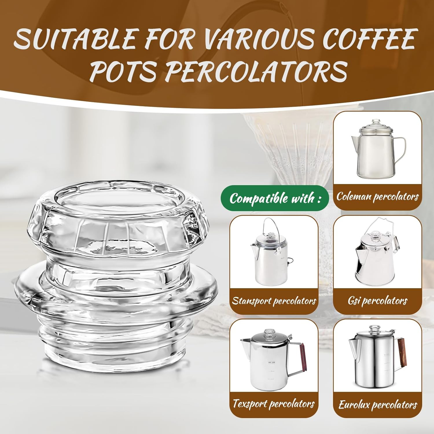 Coffee Percolator Pot Glass Knob Top Replacement for Coleman, Gsi, Eurolux, Stan