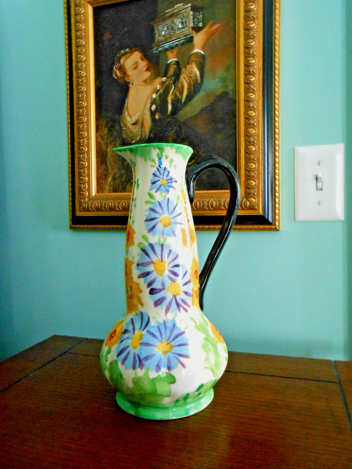 Samuel Hancock’s Ivory Ware Pitcher English Blue Morning Glory 10-3/4” h