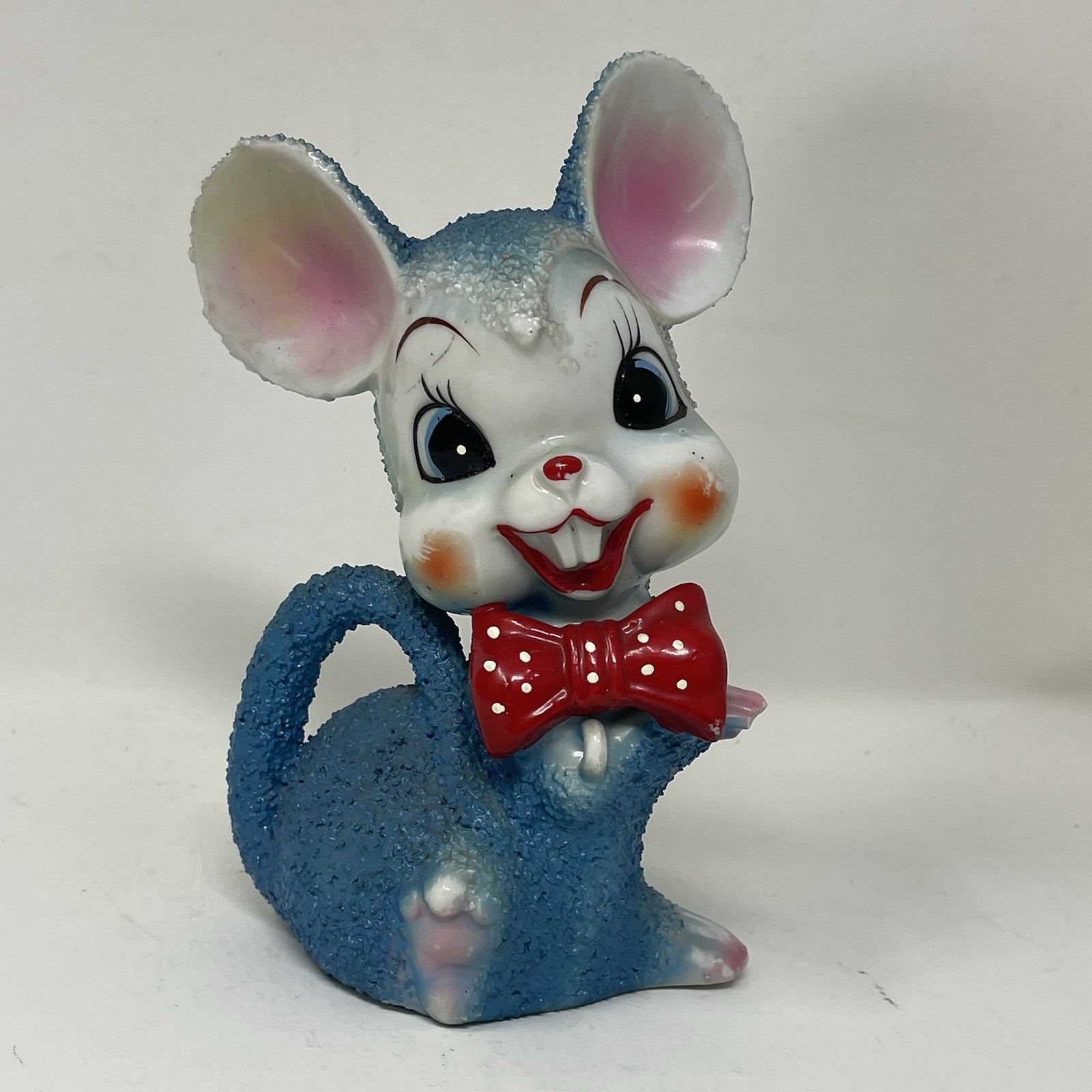 Vintage Arnart Mouse Figurine Blue Salt Glaze Anthropomorphic Red Polka Dot Tie