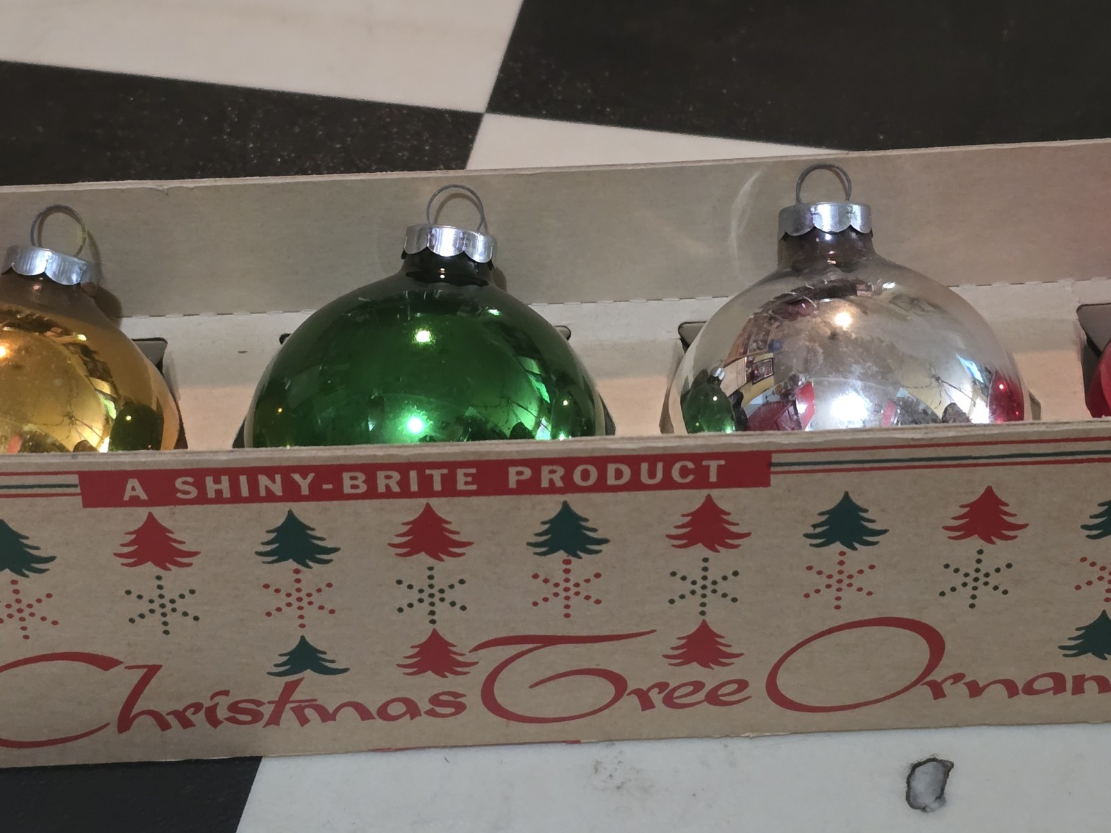 Vtg. Christmas Shiny Brite Glass Tree Ornaments Multicolor Sleeve Box Of 5