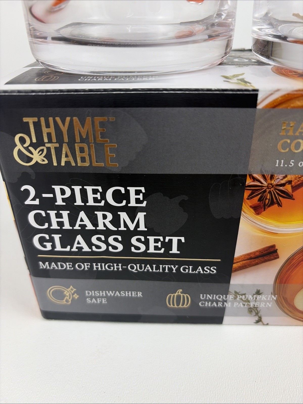 Thyme & Table 11.5 oz Halloween Collection Pumpkin Charm Drinking Glasses 2 Pc