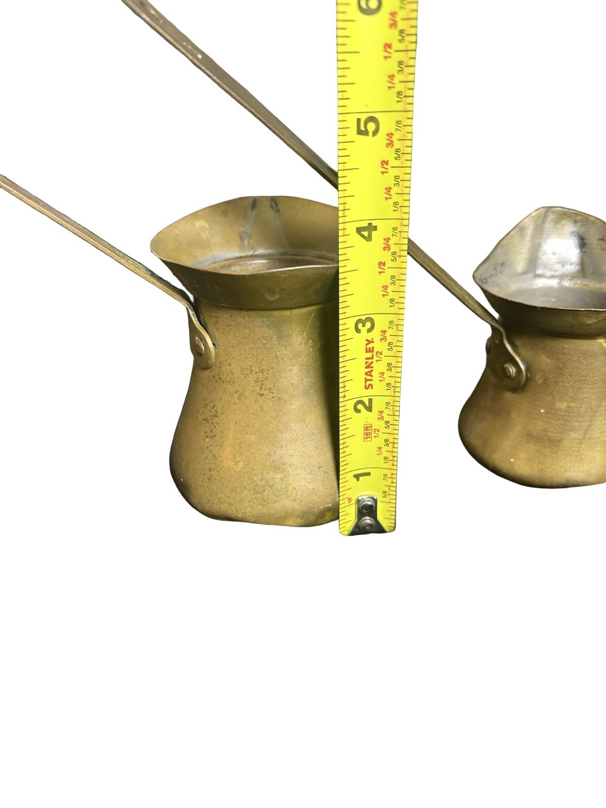 Lot of 4 Brass Middle Eastern Turkish Coffee Cezves Variety Of Sizes READ DESCR.