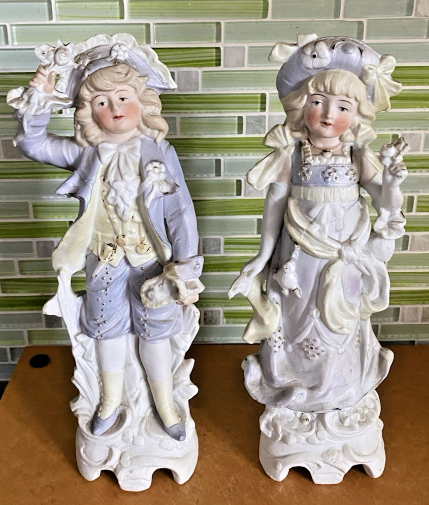 Antique German Grafenthal Bisque Porcelain Victorian Couple 11″ Hand Painted
