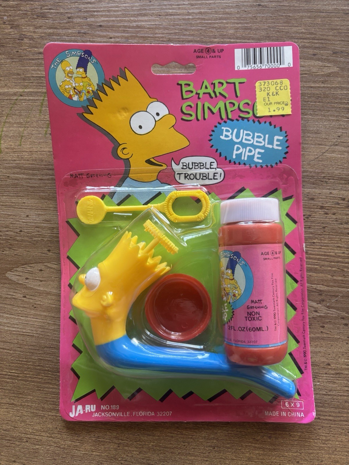 Vintage Bart Simpson Bubble Pipe Ja-Ru #189 Sealed NOS 1990 Simpsons Toy