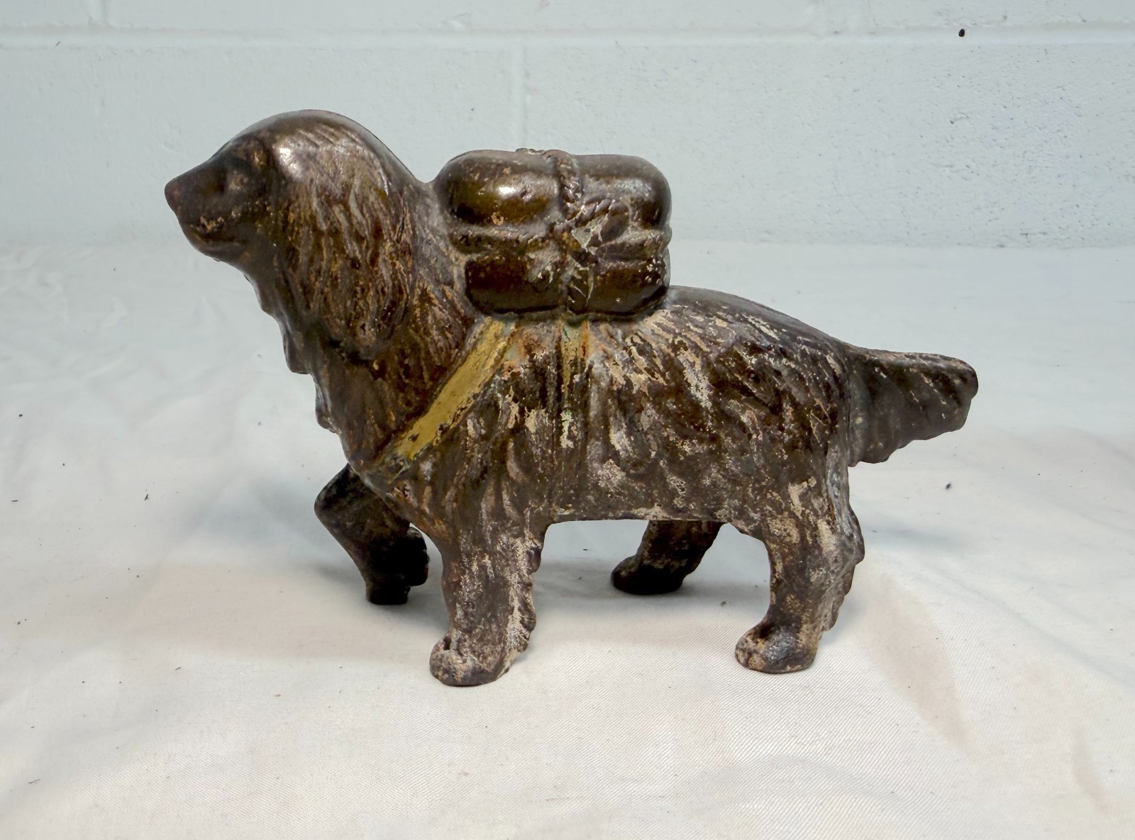 Antique early 1900’s Cast Iron St Bernard dog pack Still Coin Bank A.C. Williams