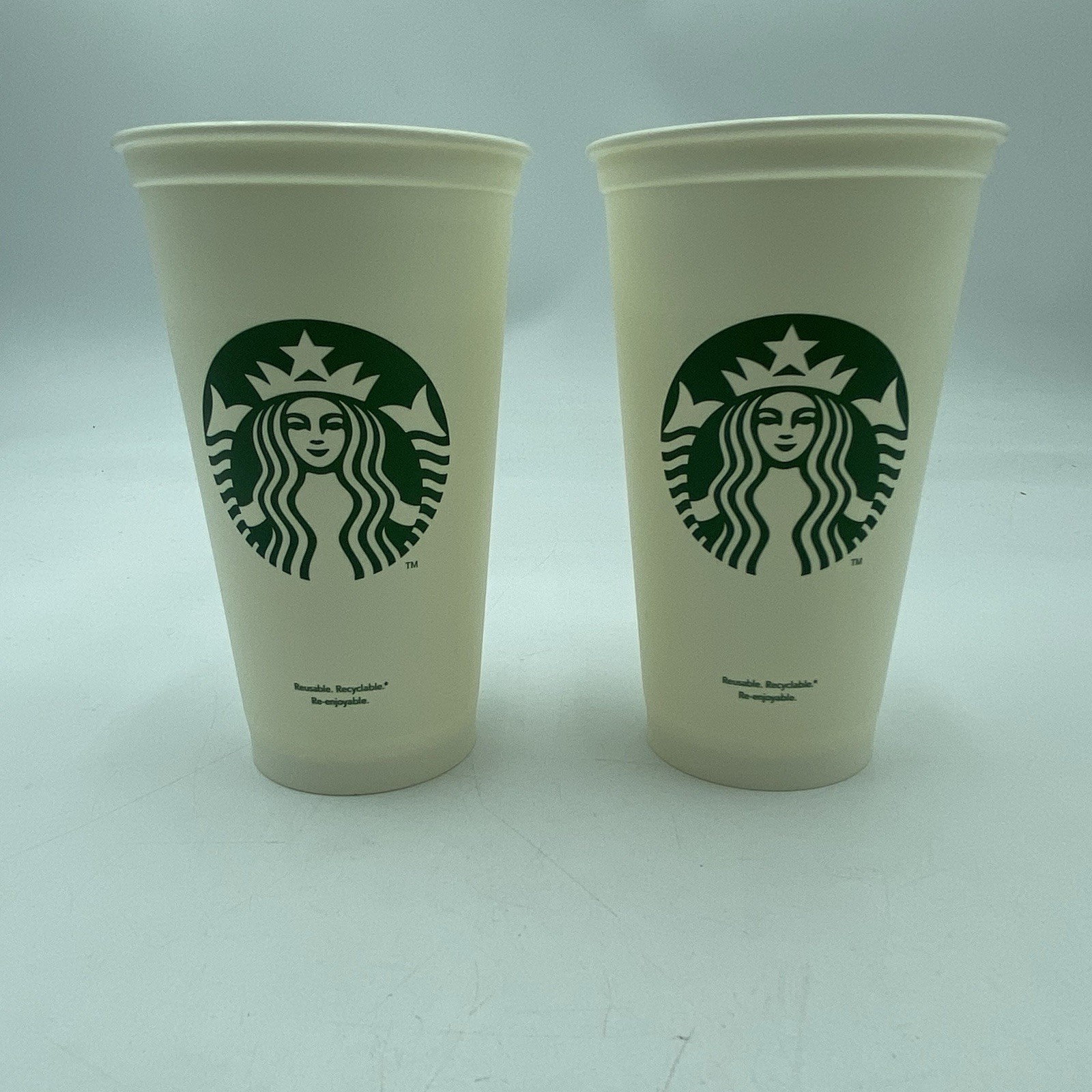 16oz Starbucks Reusable Cup – White Plastic 2 Cups *No Lids* Grande