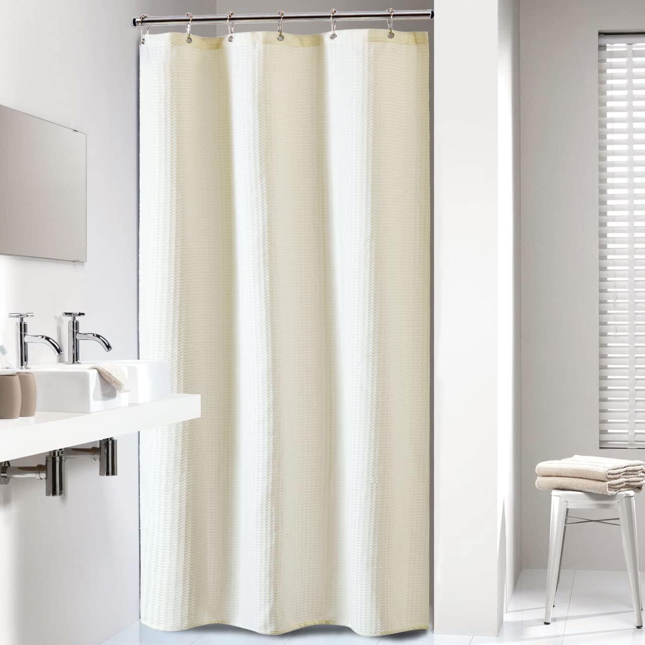 Dynamene Stall Ivory Fabric Shower Curtain – Waffle 72.00″ x 36.00″,
