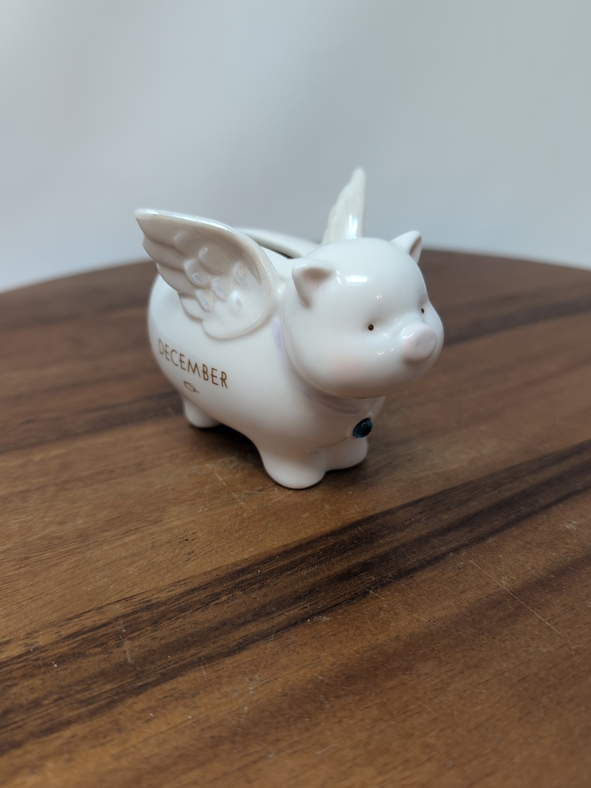 DECEMBER Ceramic 4″ White FLYING PIG Piggy Bank