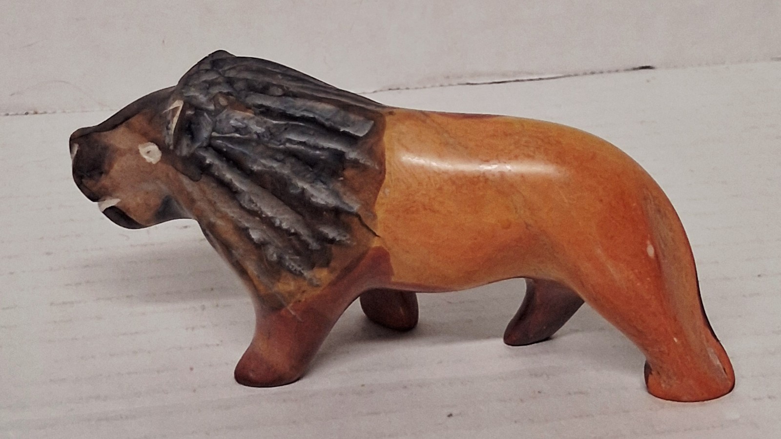 Handcarved African Stone Multicolored Lion Figure Sculpture Tribal Decor