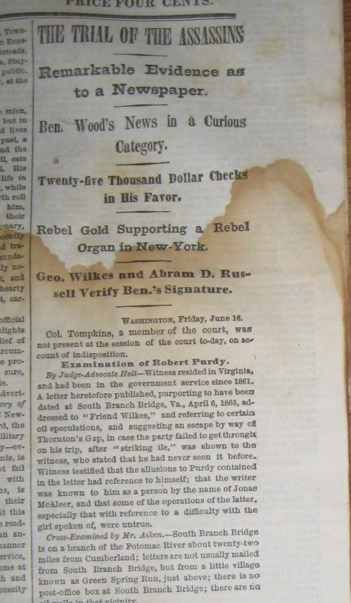 1865, New York Times, Base Ball, Abraham Lincoln Assassination Trial