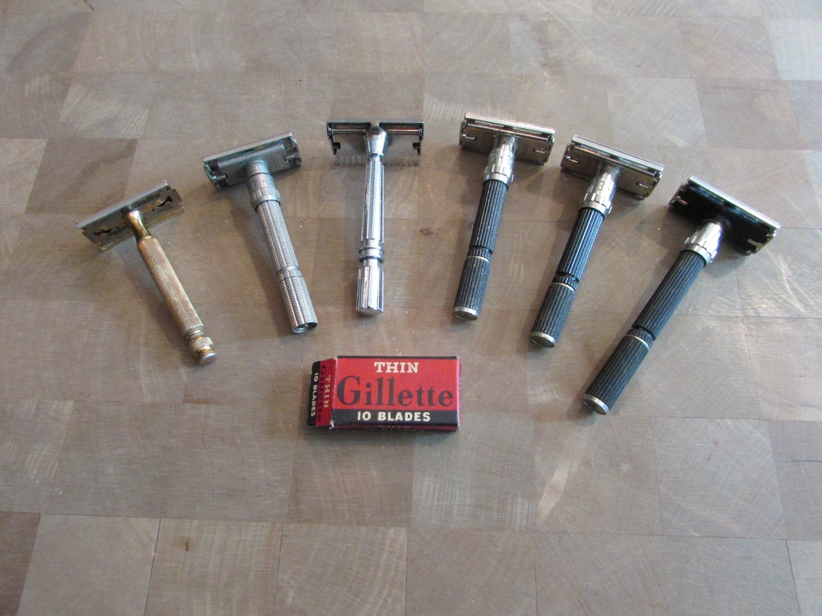LOT OF 6 VTG GILLETTE SAFETY RAZORS X2 K4 S4 Q1 1-9 ADJUSTABLE+2 OTHERS & BLADES