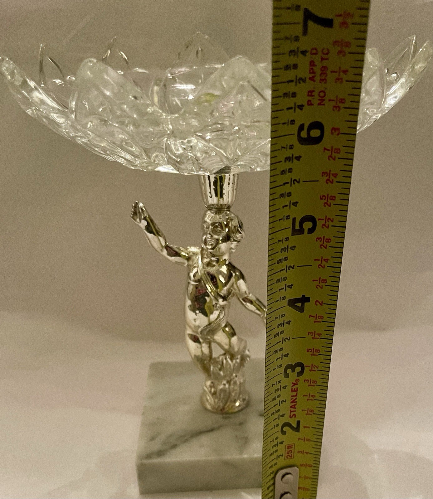Regency Style Cherub Candy Trinket Dish Metal Figurine Marble Base Made In Italy