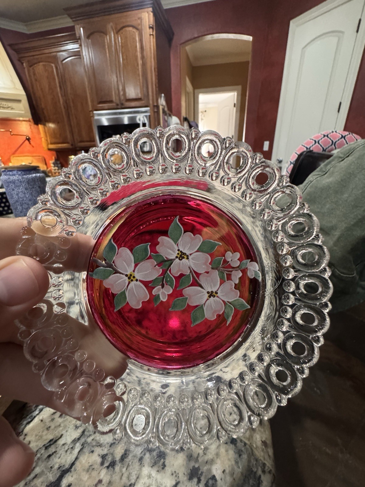 Westmoreland set of 3 Clear/Red/White Glass signed by Artist L. Plues