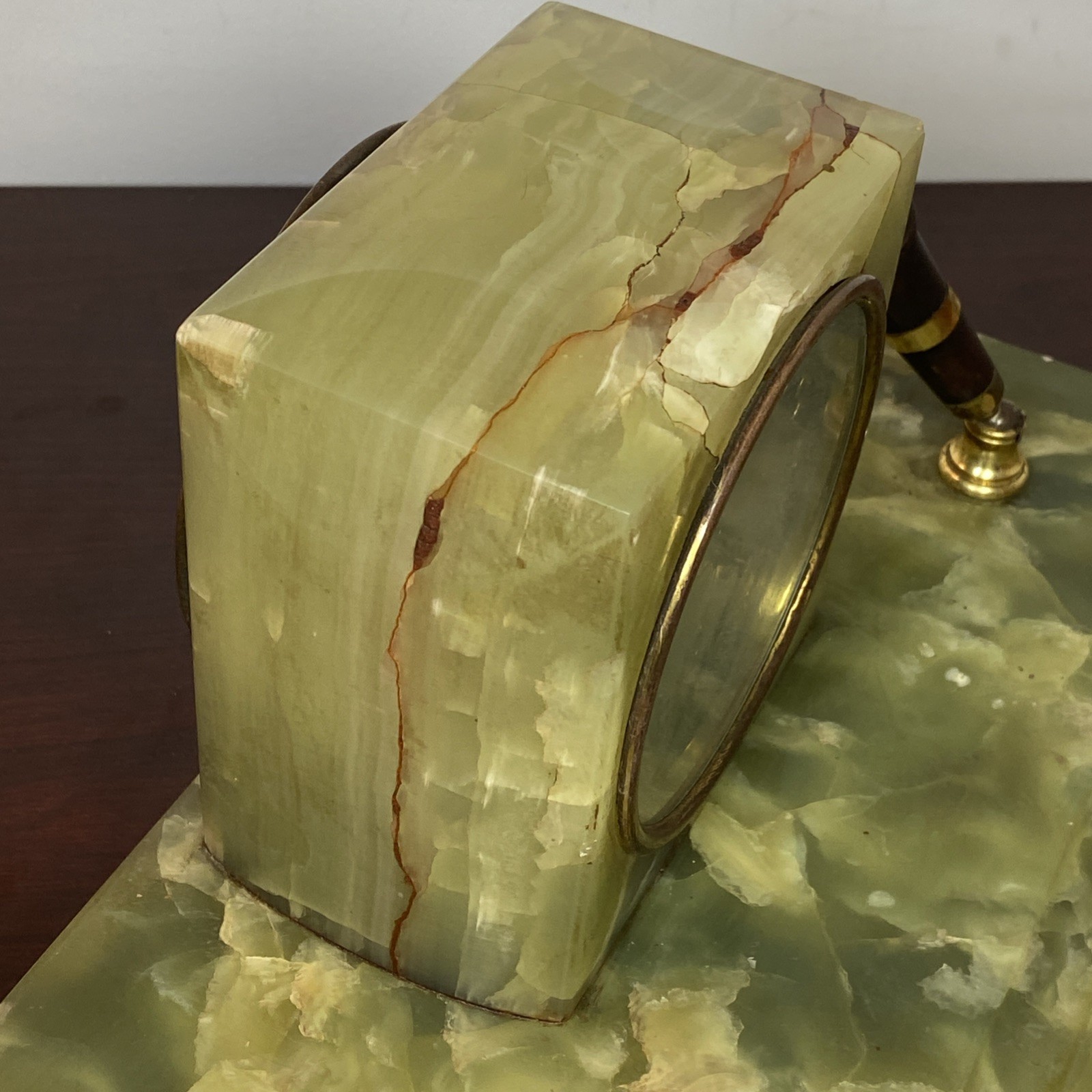 ATO Leon Hatot Art Deco Green Onyx Marble Pen Holder Mantel Desk Clock France