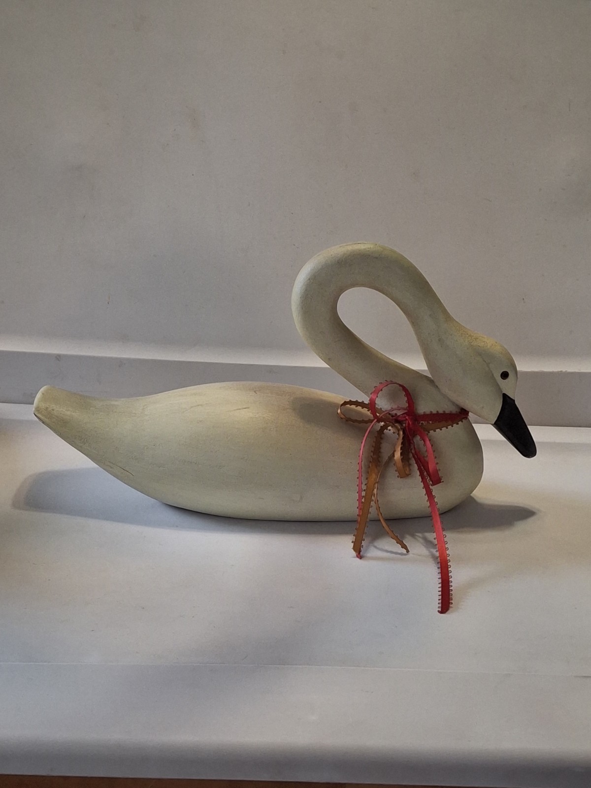 Vintage Painted Wood Swan With Glass Eyes, Unsigned. Country Decor.