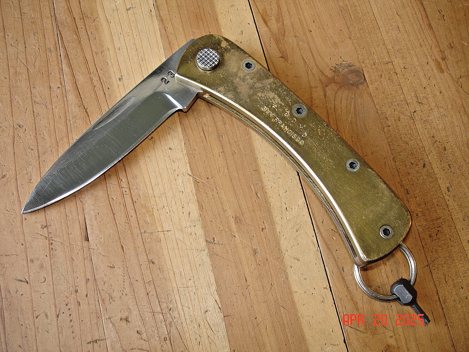 SUPER RARE F. BOYD SAN FRANSISCO FOLDING KNIFE PIVOT BUTTON LOCK #23 BRASS USA