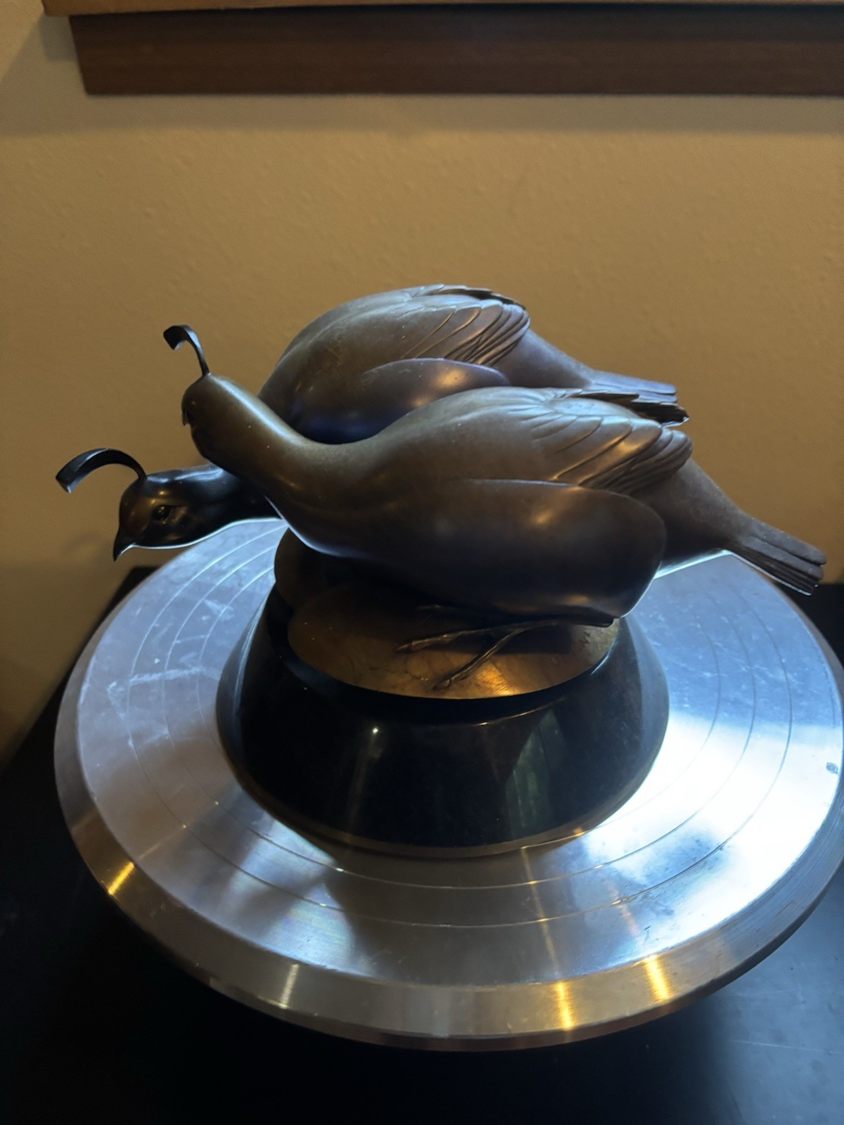 Holmes © 1990 Bronze-Tone Metal Partridge Figurine Sculpture on Black Base