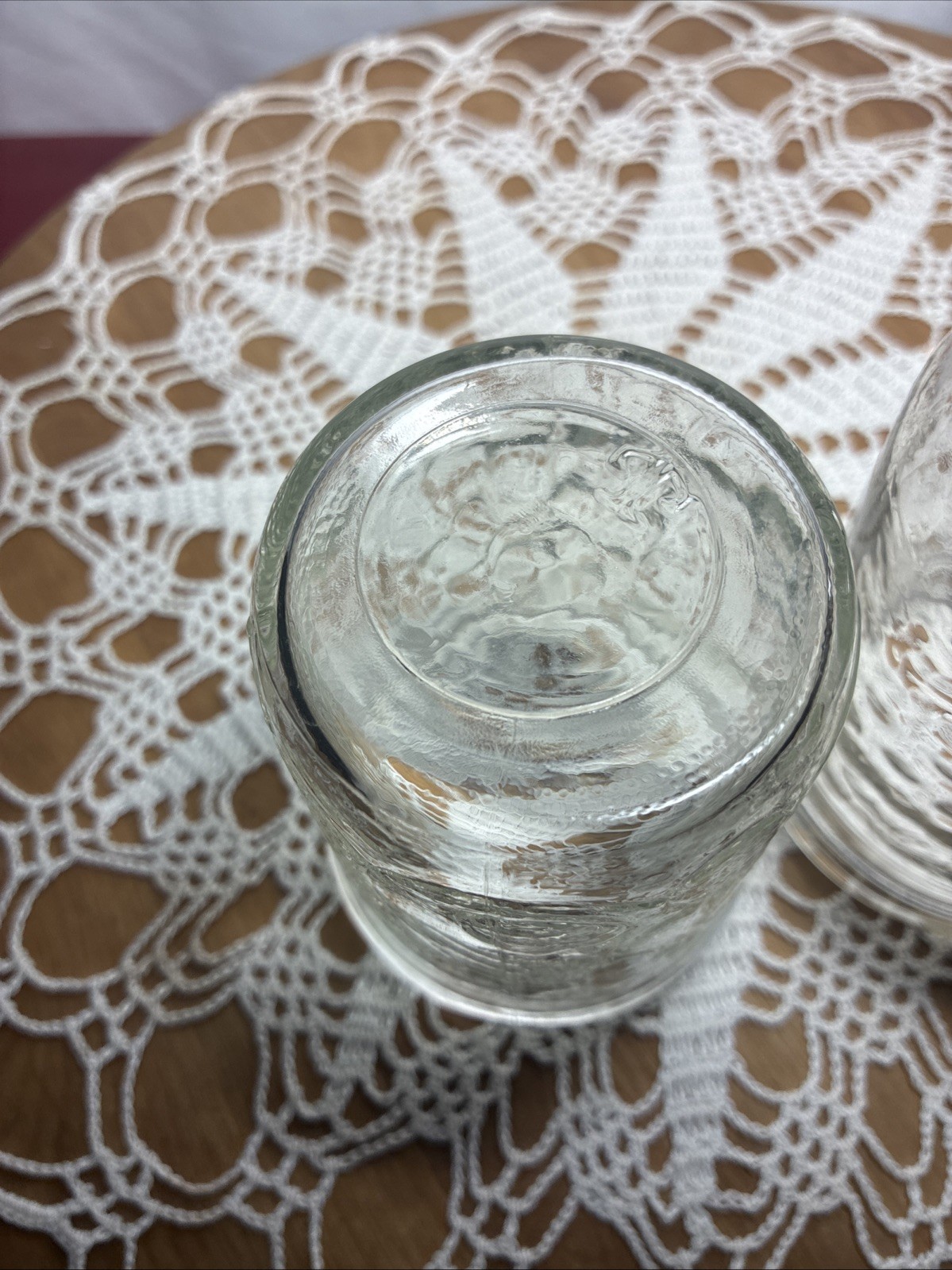 2 Anchor Hocking Fruit Embossed 8 Oz Canning Jelly Jars * NO LIDS *. 1 Vtg 72