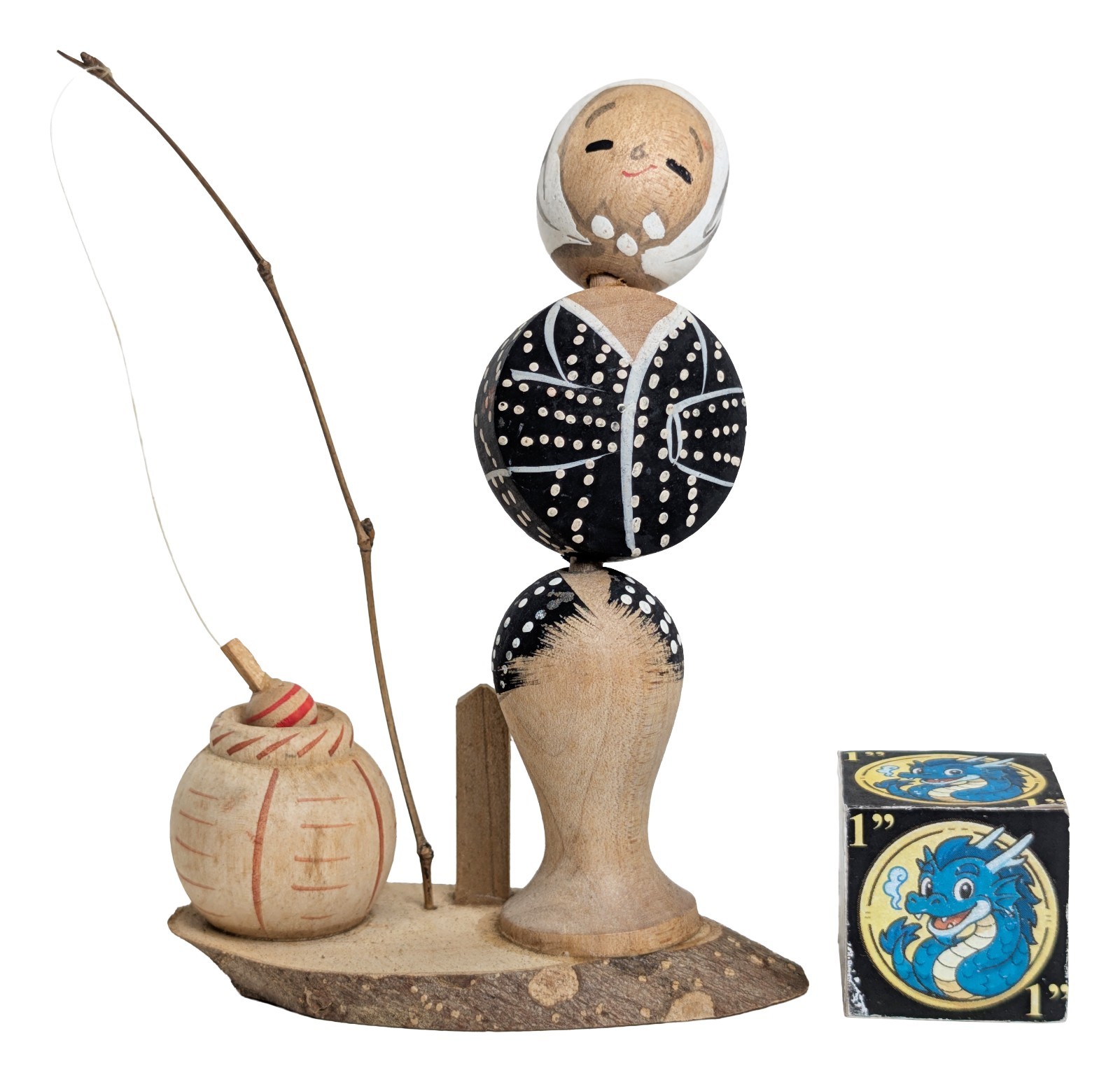 Vintage Mini Souvenir-Style Creative Kokeshi Doll on Base from Japan, 5″ 12.5cm