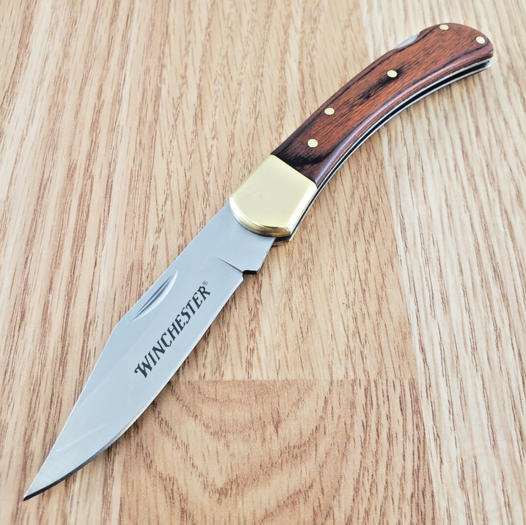 Winchester Lockback Folding Knife 3″ Stainless Steel Blade Brown Wood Handle