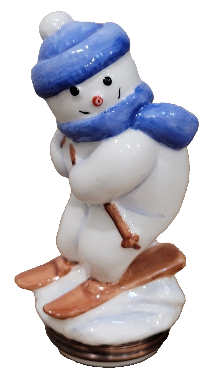 Halcyon Days Snowman Skiing Winter Pill Trinket Box HD London