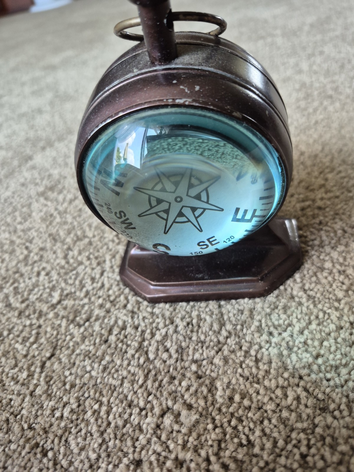 VTG GLASS DOMED CLOCK Compass DESK TOP MAGNIFIED DOME Nautical Old Works Well
