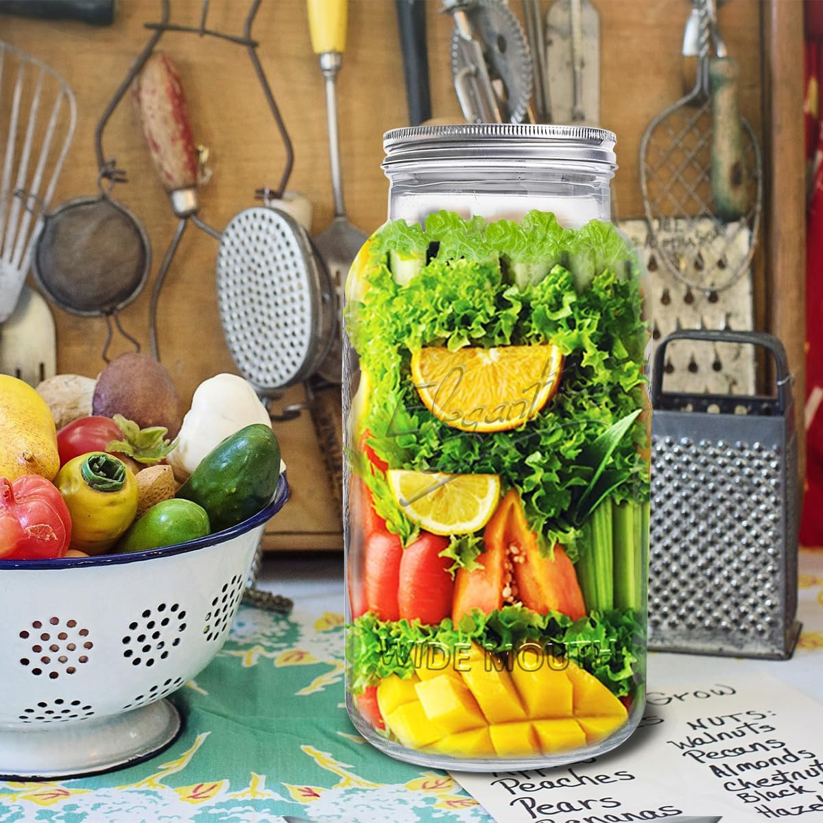 128 Oz Mason Jars Extra Wide Mouth 2 Pack, 1 Gallon Glass Large Jars with Airtig