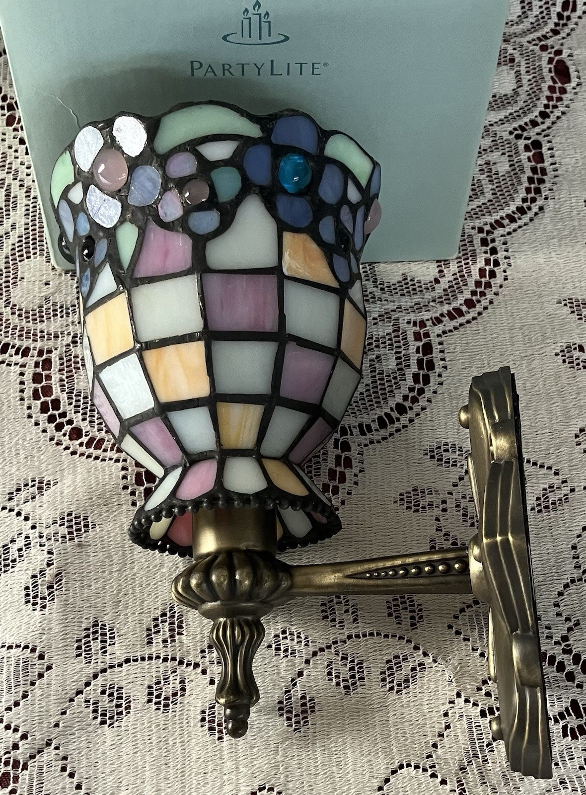 PartyLite HYDRANGEA Wall Sconce P9353 Tiffany Stained Glass Votive Tea Holder