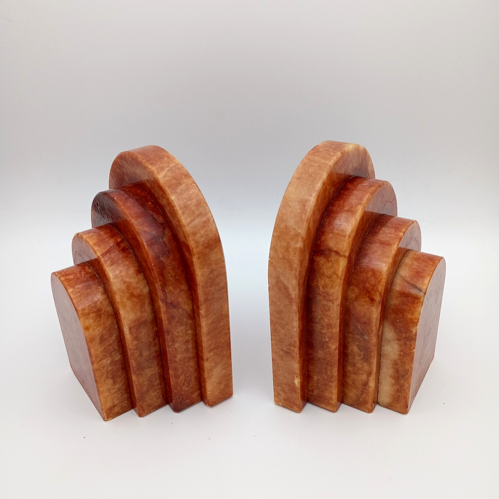 Vintage Amber Marble Stone Bookends MCM Art Deco Italy Mid Century Modern