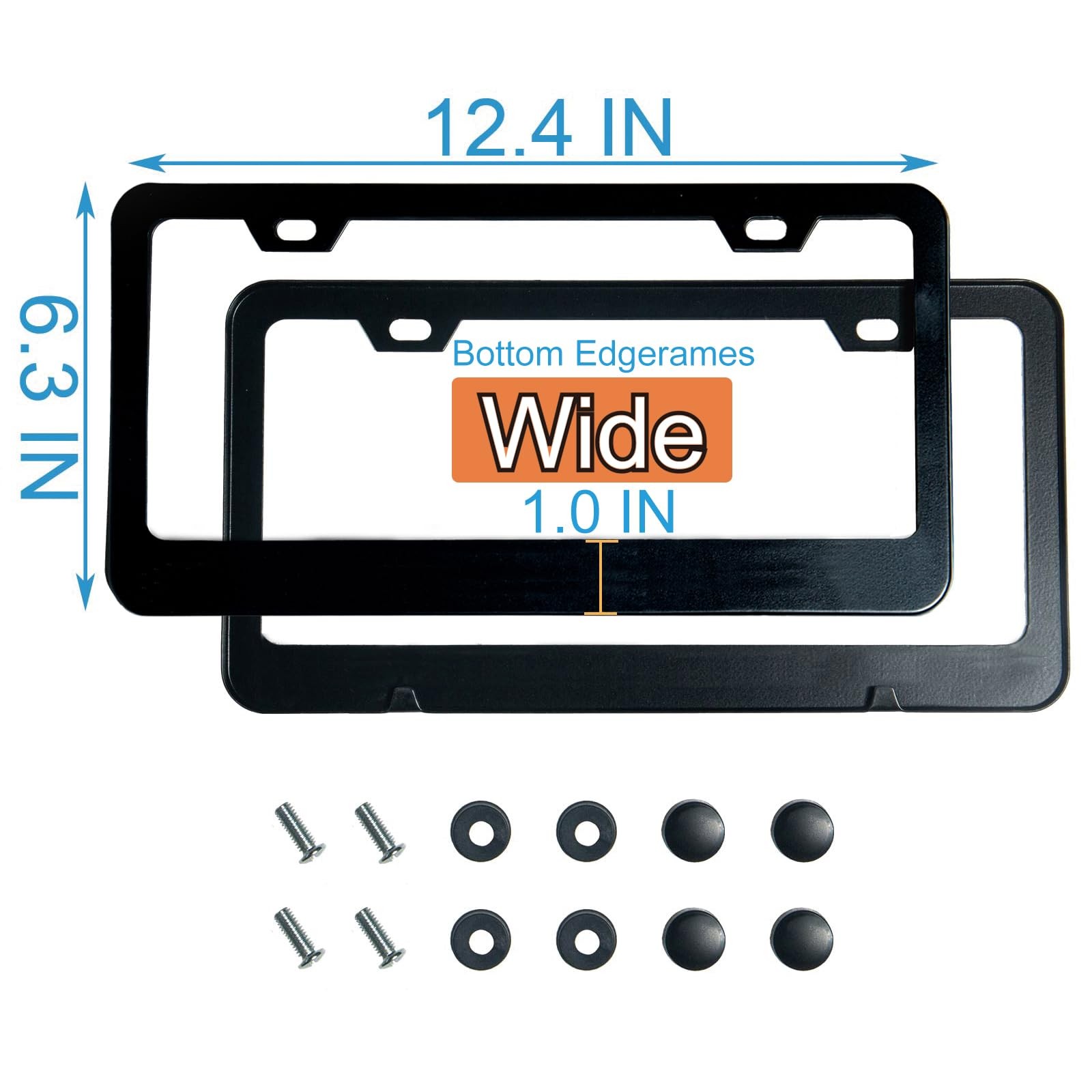 2PCS Matte Black License Plate Frames, 2 Holes Solid universal,