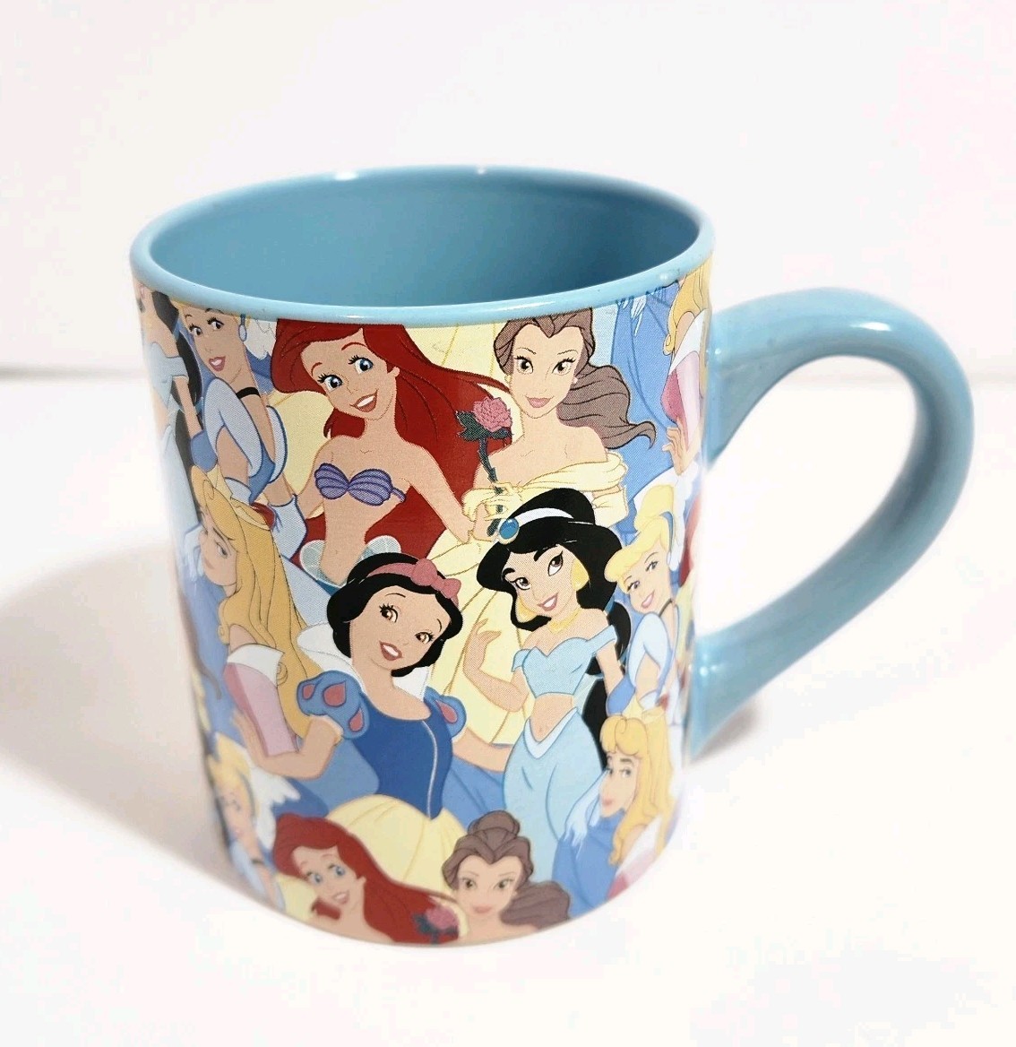 Disney Princess Ariel Bell Snow White Jasmine Aurora Cinderella Blue Coffee Mug
