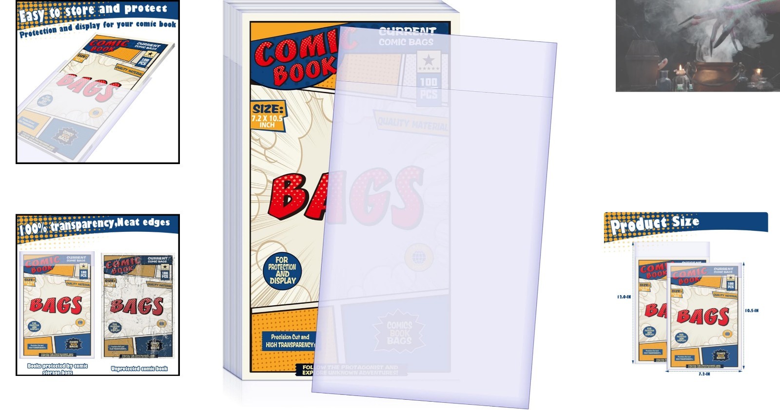 Reusable Comic Book Sleeves – 100 Pack of Acid-Free Clear Bags 7.2 x 10.5 Inches