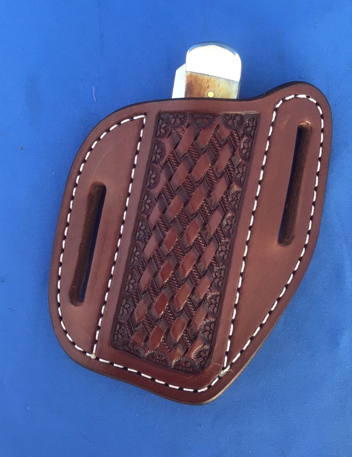 Medium Leather Cross Draw Pocket Knife Sheath Ruff’s Saddle Shop Rich Brown