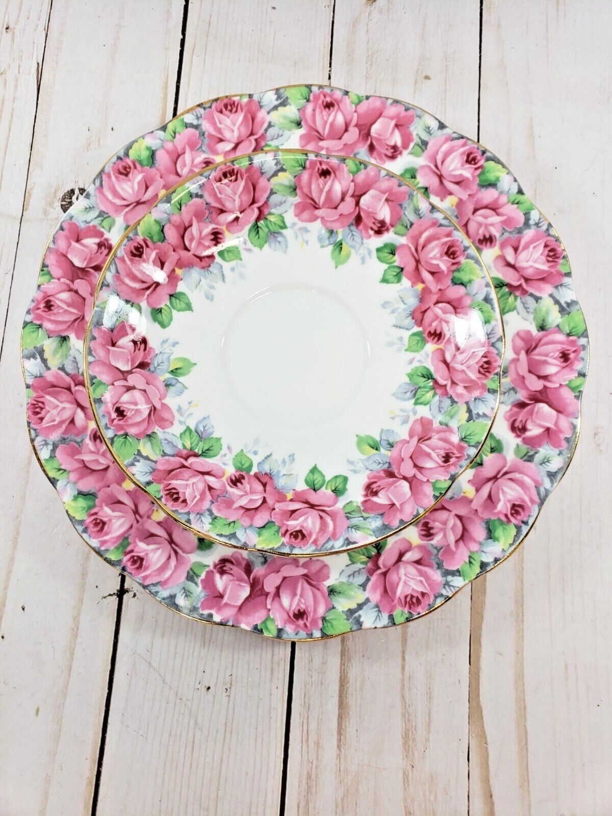 ROYAL STANDARD ROSE OF SHARON 8″ DESSERT PLATE & SAUCER REPLACEMENT ENGLAND