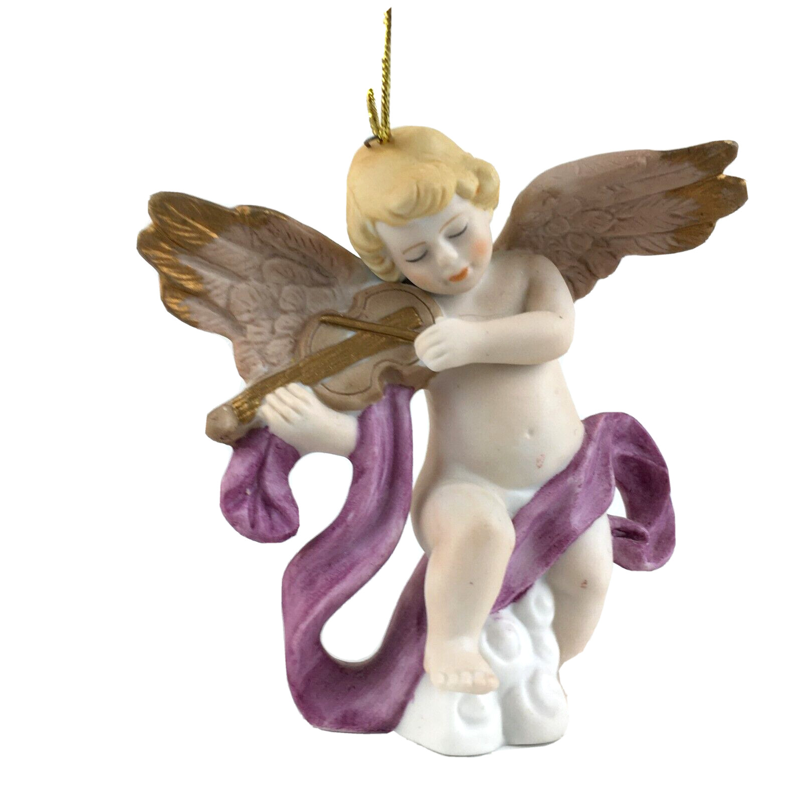 Schmid Porcelain Cherub W/ Violin Figurine 1989 Christmas Ornament Santini Korea