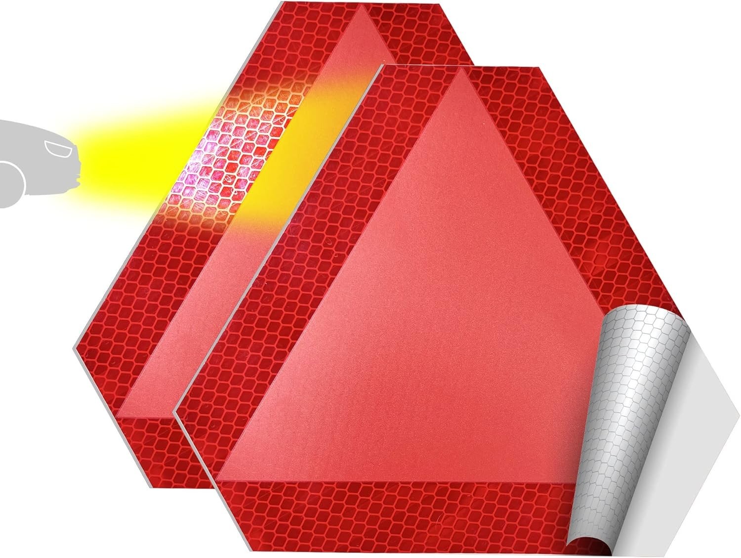 Adhesive Reflective Slow Moving Vehicle Signs – Caution Triangle Stickers 2-Pack