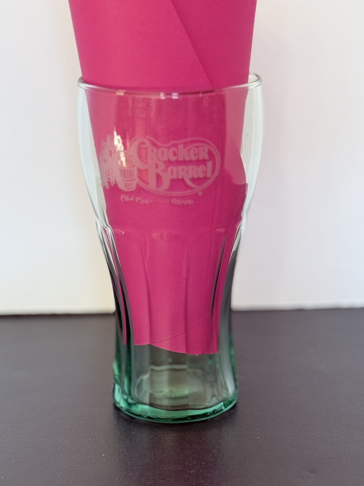 new Glass Coca-Cola Cracker Barrel Drinking Green Tint 6 3/4 Inches Tall