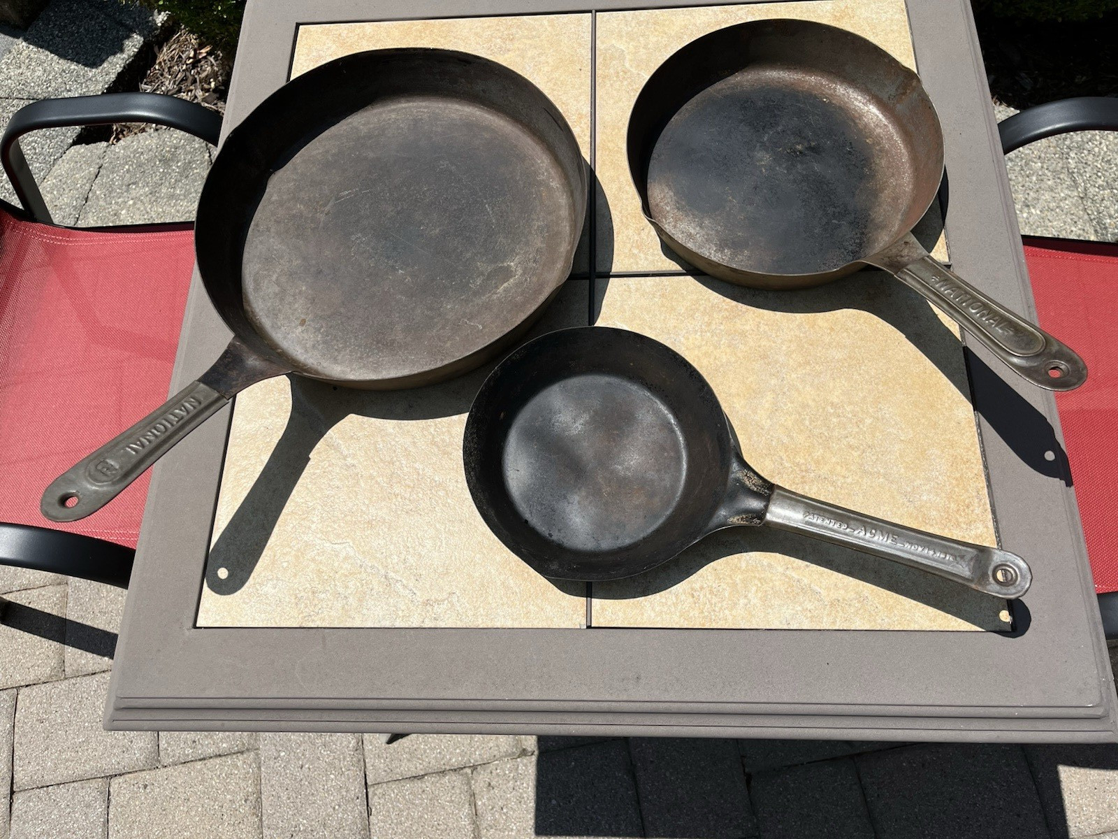Lot of 3 Antique 1800’s Cowboy Metal Frying Pans Skillets National & Acme