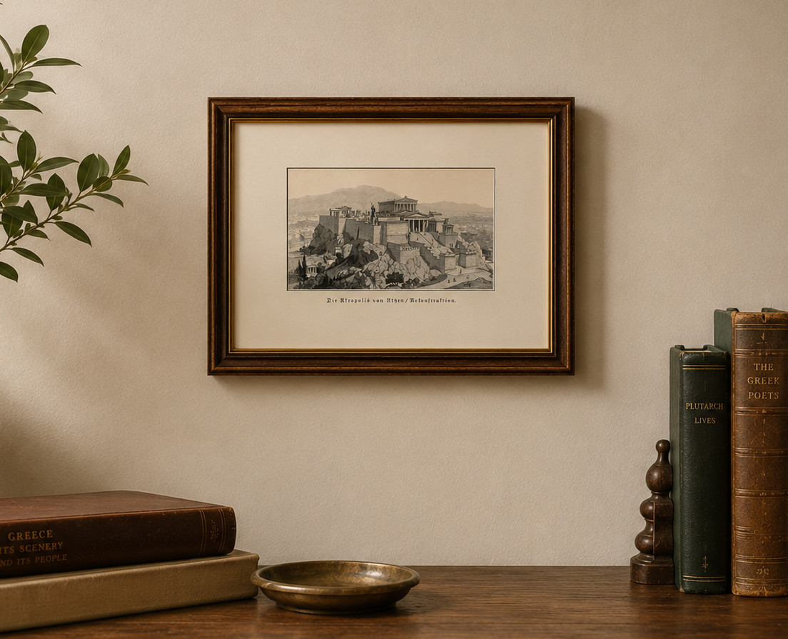 Acropolis Athens Original Print 1927 Greece Ancient Architecture Wall Decor Art