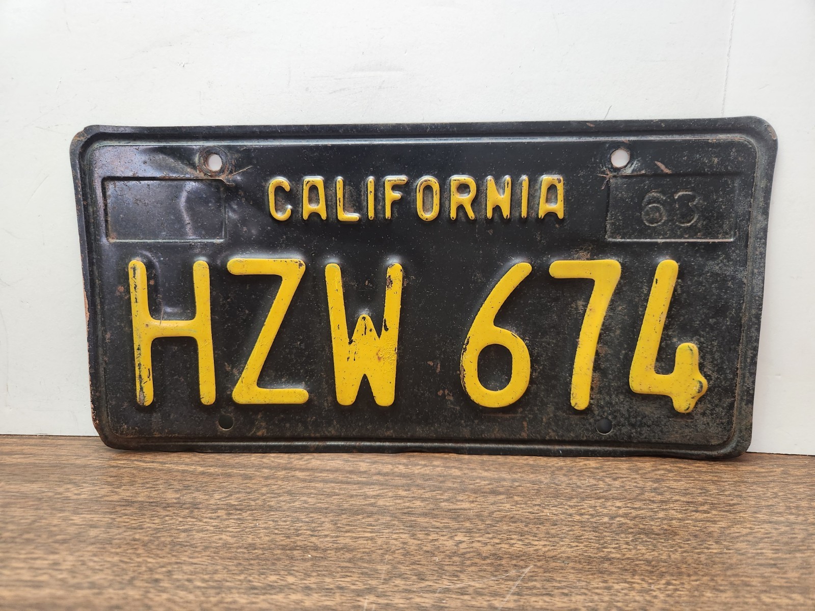 1963 California License Plate Black And Yellow HZW 674