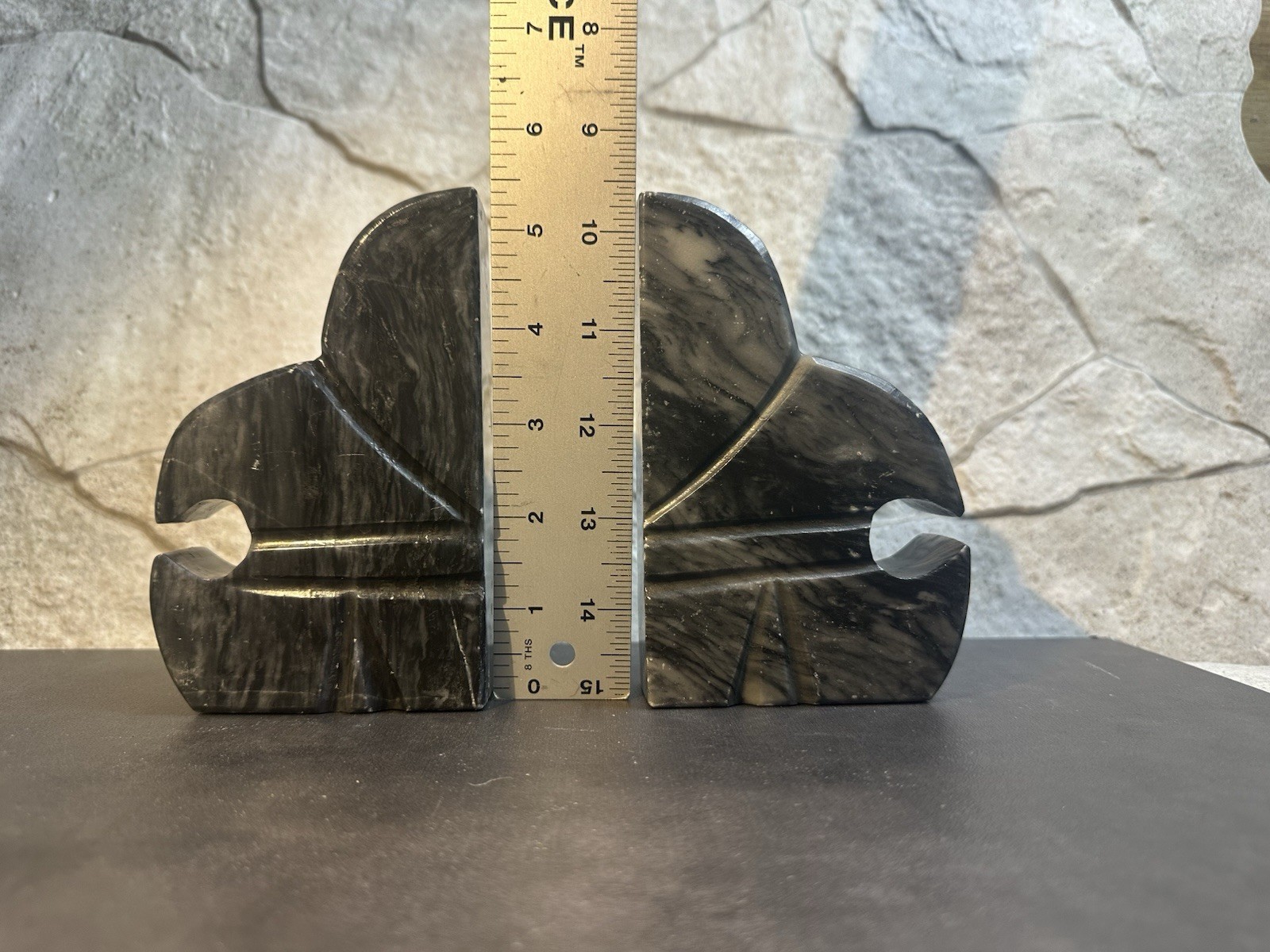 Marble Abstract Black and White Bookends Pair 6″ Asymmetrical Decorative Art