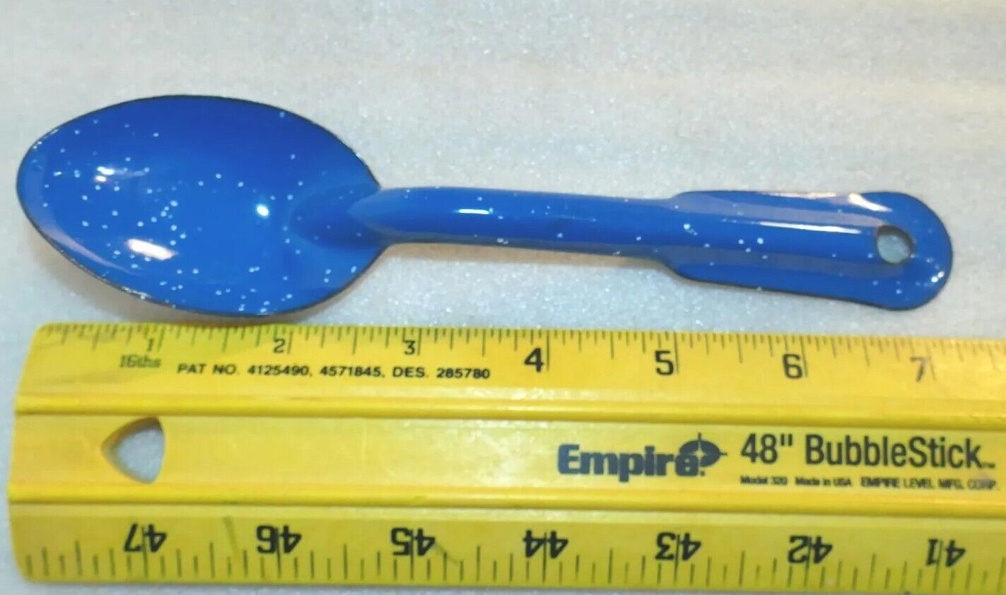 Vintage Blue White Speckled Enamel Ware Spoon 7.25 inches long