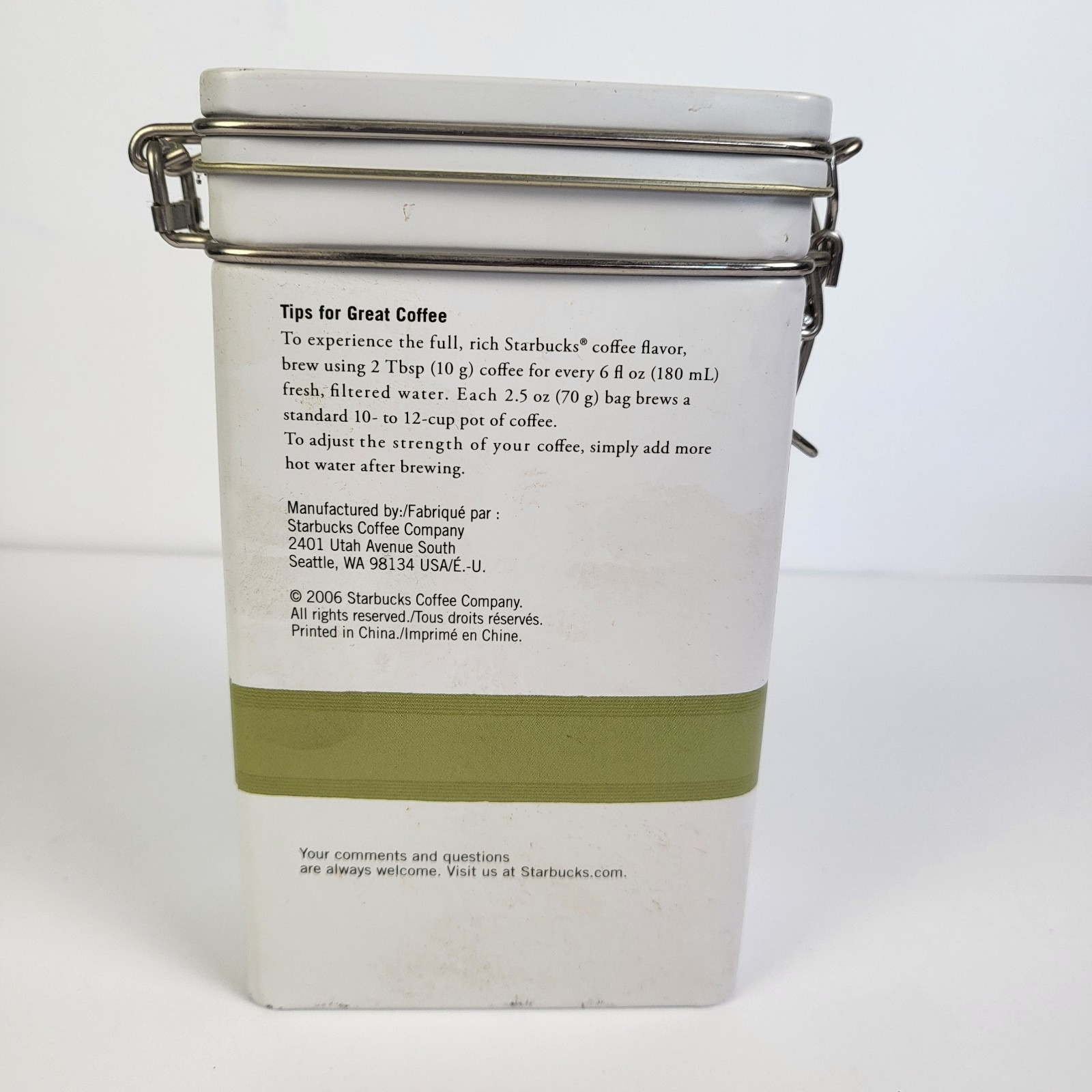 2006 Starbucks Caffe’ Ground Coffee Metal/Tin Storage Canister